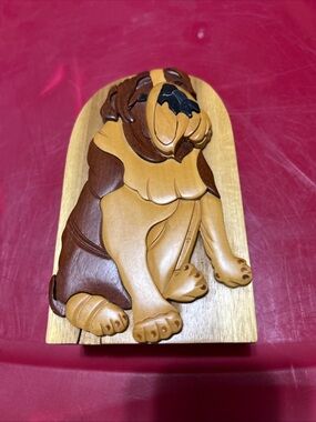 Handcrafted Tan and Brown Bulldog Intarsia Wall Accent